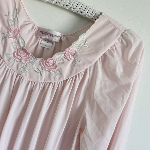 VTG Shadowline‎ Long Nightgown Womens Small Satin Coquette Embroidered Feminine - Picture 1 of 9